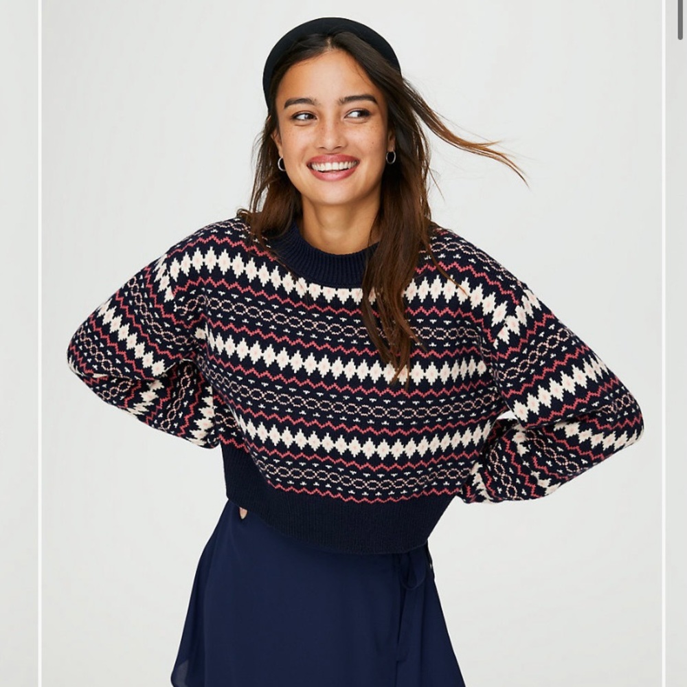 Aritzia Navy blue and Pink Fair Isle sweater